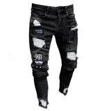 Men Stretchy Jeans Hole Taped Slim Fit