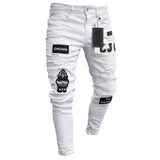 Men Stretchy Jeans Hole Taped Slim Fit